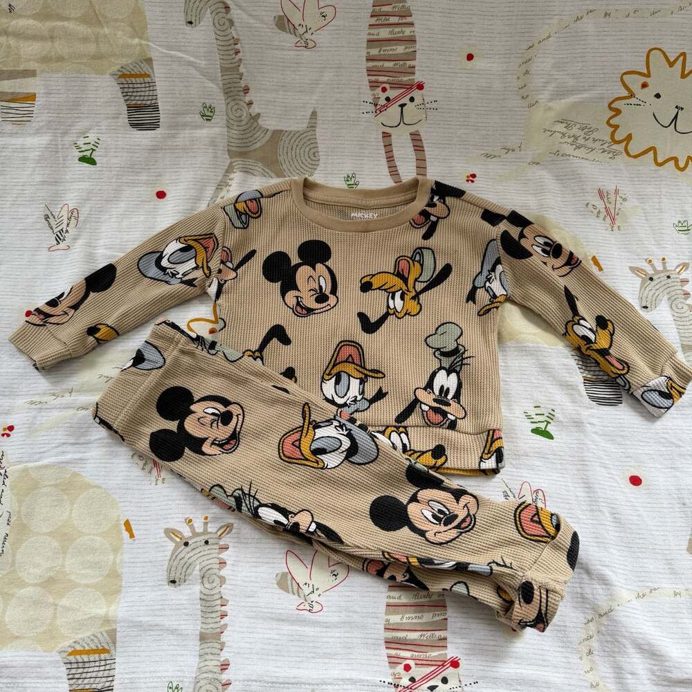 Disney Mickey and Friends Toddler Boys Waffle Knit Long Sleeve Sweatshirt and Pa